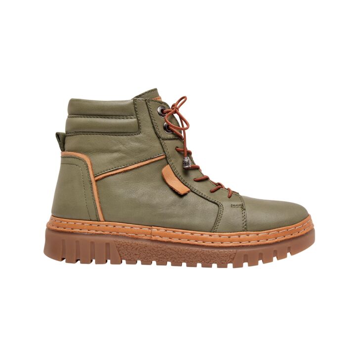 Gemini Schnürstiefelette aus Anilinleder für Damen olive von Gemini