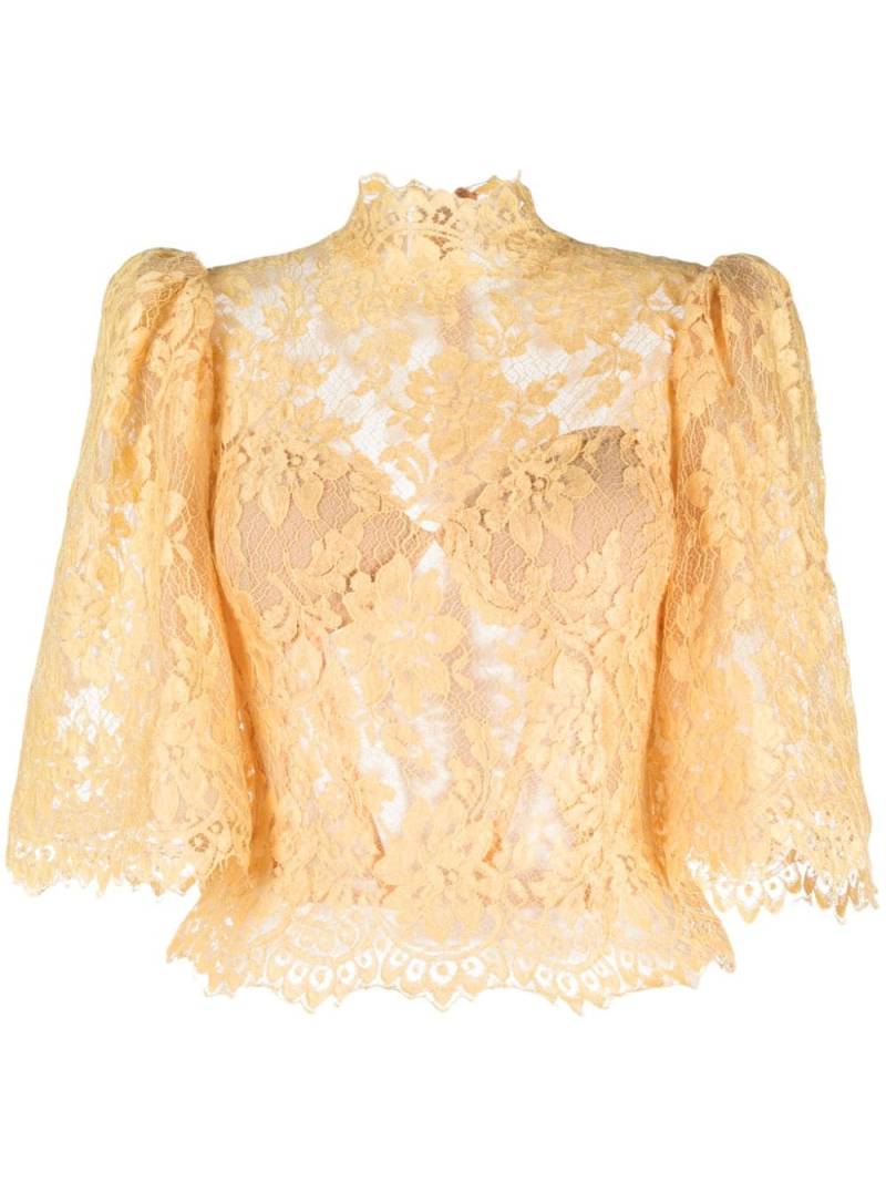 Gemy Maalouf floral-lace puff-sleeve top - Yellow von Gemy Maalouf