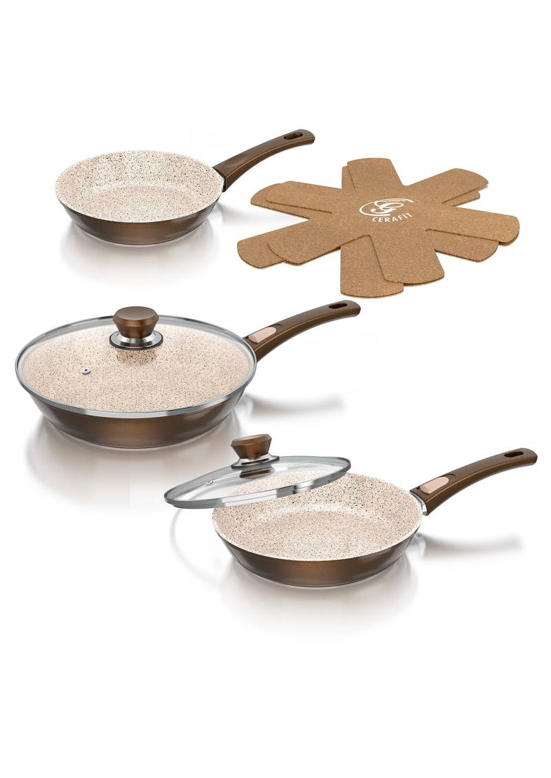 Genius Pfannen-Set »Cerafit® Granit-Grand-Edition«, Edelstahl, (Set, 7 tlg., je 1 Pfanne Ø 20/24/28 cm, H: 5,3/6,2/5 cm, - 0,9/1,6/2,6 l), Abnehmbarer Griff, Aluminium, Keramikbeschichtung, Induktion von Genius