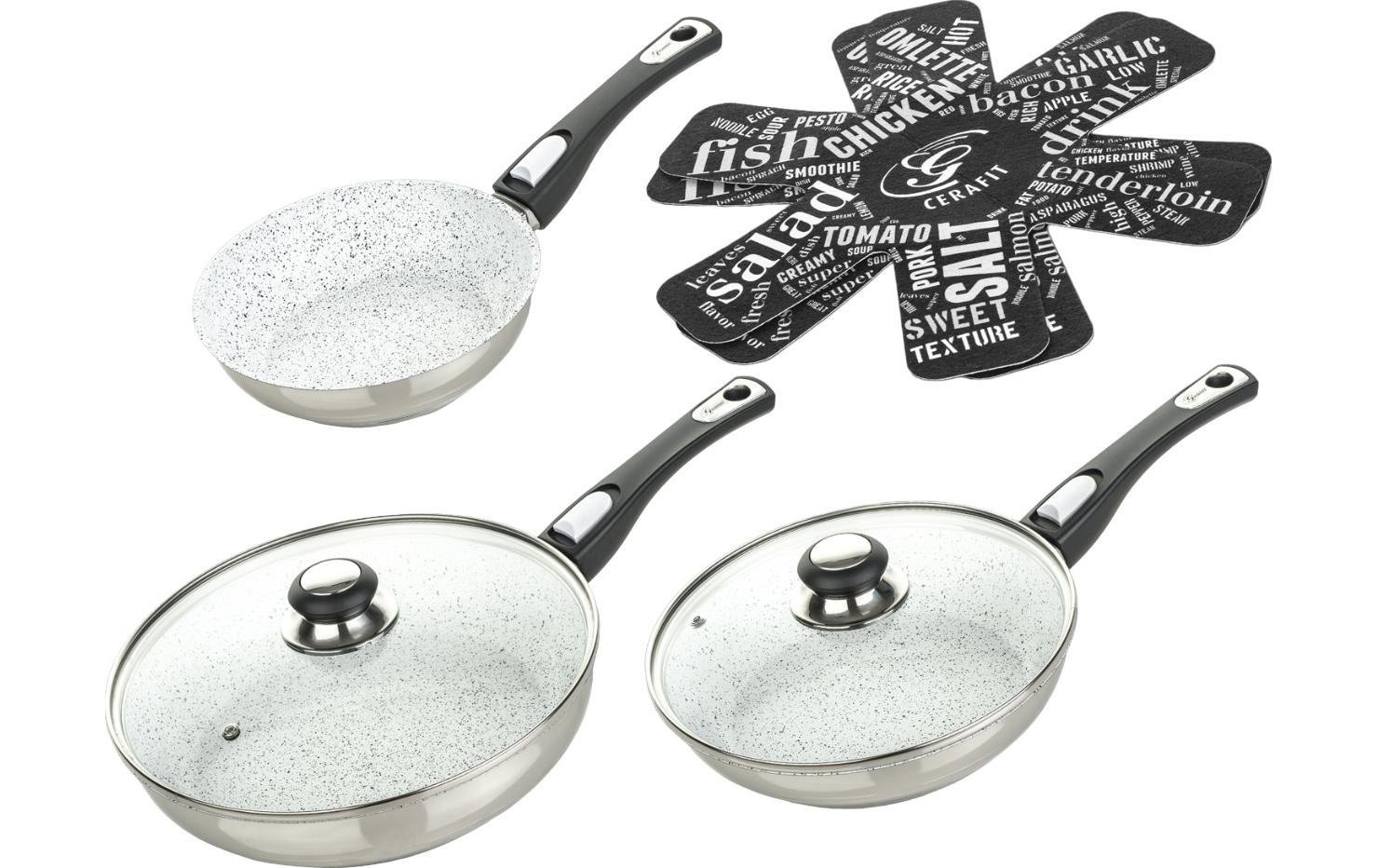 Genius Pfannen-Set »Genius Cerafit Mont Blanc 20 cm/24 cm/28 cm«, Edelstahl Genius Pfannen-Set »Genius Cerafit Mont Blanc 20 cm/24 cm/28 cm«, Edelstahl von Genius