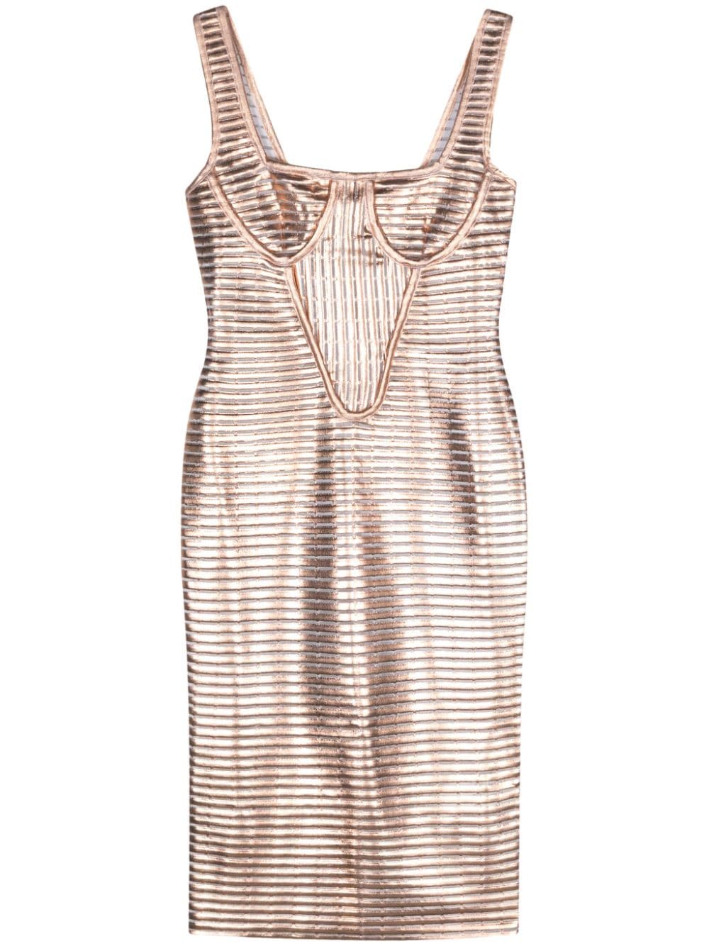 Genny ribbed-knit metallic midi dress - Pink von Genny