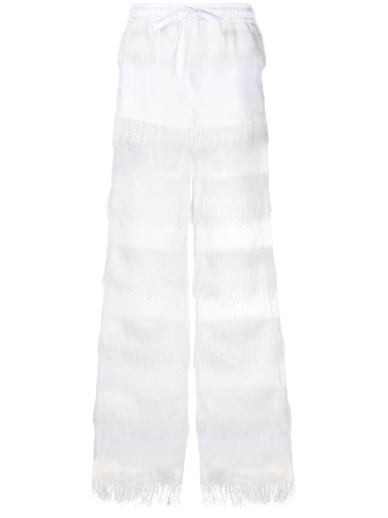 Genny semi-sheer fringed trousers - White von Genny