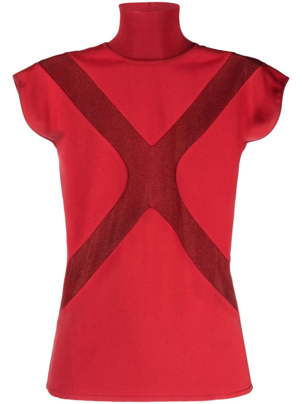 Genny semi-sheer panel high-neck T-shirt - Red von Genny