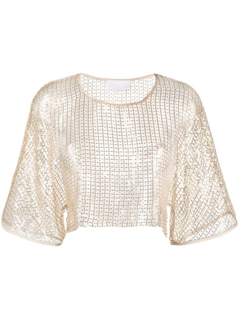 Genny sequin-embellished fishnet top - Gold von Genny