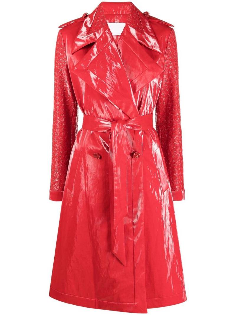 Genny vinyl-effect floral trench-coat - Red von Genny