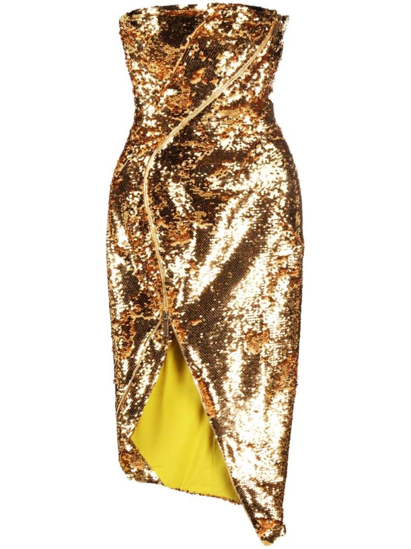 Genny zip-up asymmetric sequin dress - Gold von Genny