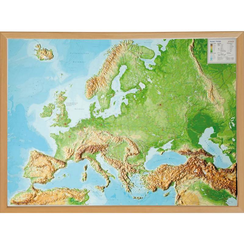 Georelief 3D Reliefkarte Europa mit Holzrahmen von Georelief