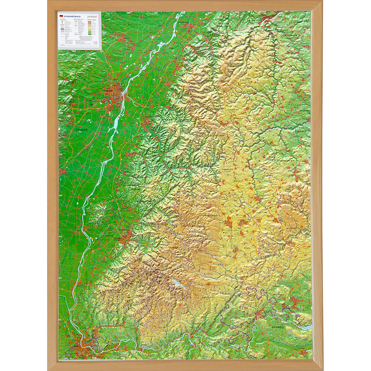 Georelief 3D Reliefkarte Schwarzwald mit Holzrahmen von Georelief