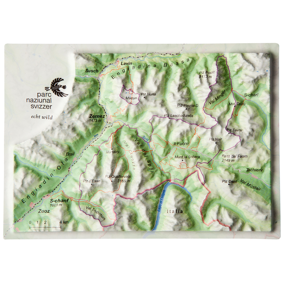 Georelief 3D Reliefpostkarte Schweizer Nationalpark von Georelief