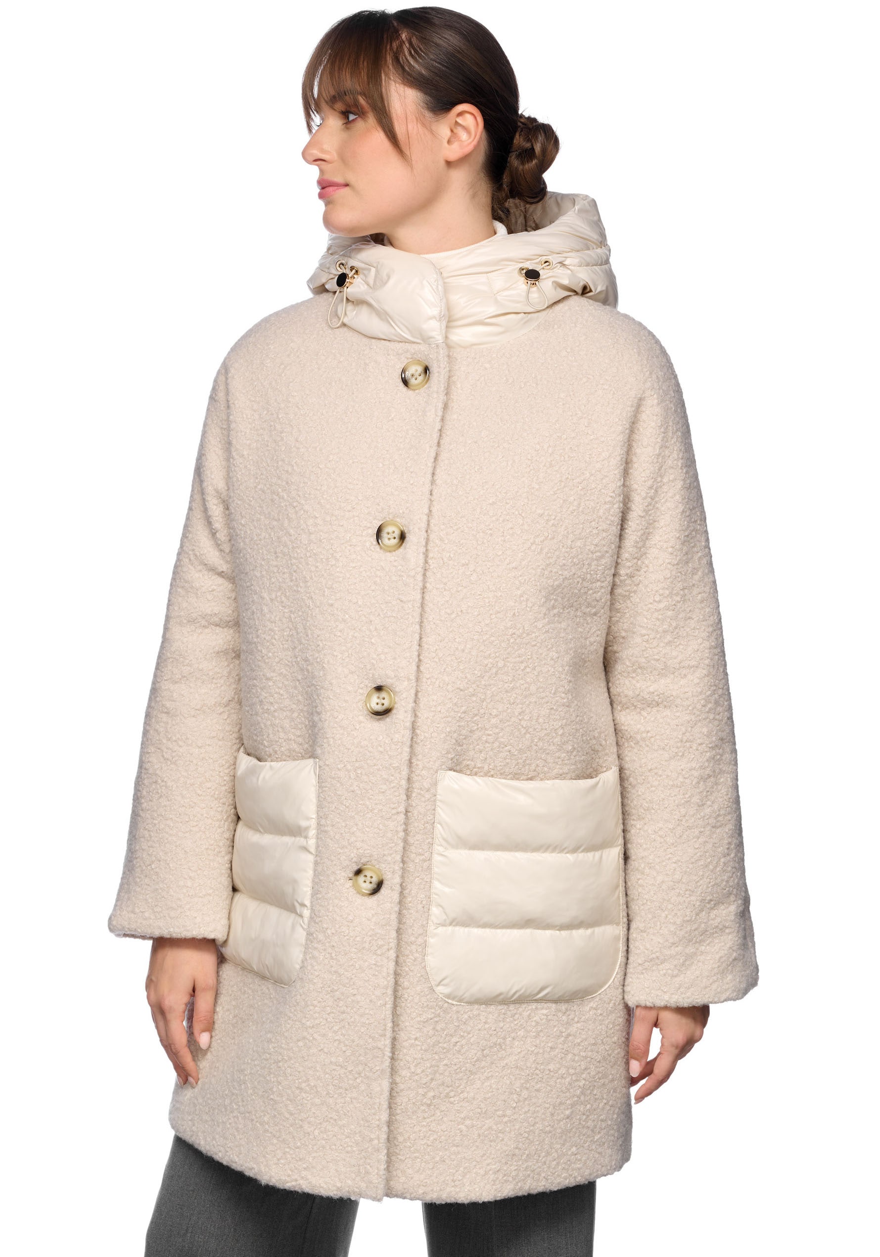 Geox Kurzmantel »CALITHE«, im Materialmix, Kapuze, grosse aufgesetzte Taschen, Knöpfe Geox Kurzmantel »CALITHE«, im Materialmix, Kapuze, grosse aufgesetzte Taschen, Knöpfe von Geox