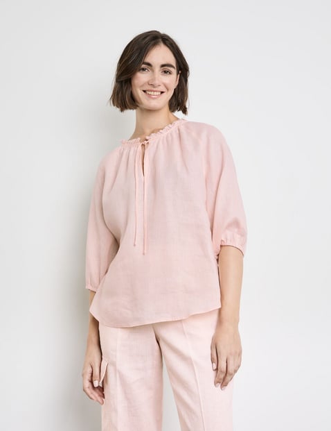 GERRY WEBER Damen Leinenbluse mit Rüschenkragen 64cm 3/4 Arm Offener Kragen Pink von Gerry Weber