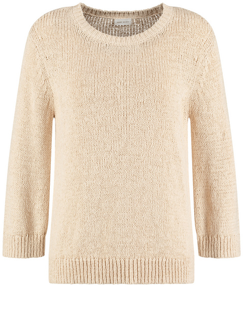 GERRY WEBER Damen 3/4 Arm Pullover in Strukturstrick 3/4 Arm|Breite Rippenbündchen, Beige von Gerry Weber