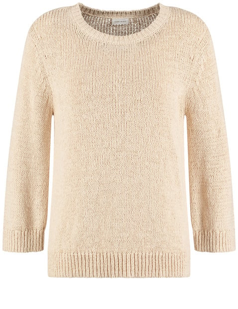 GERRY WEBER Damen 3/4 Arm Pullover in Strukturstrick 3/4 Arm|Breite Rippenbündchen, Beige von Gerry Weber