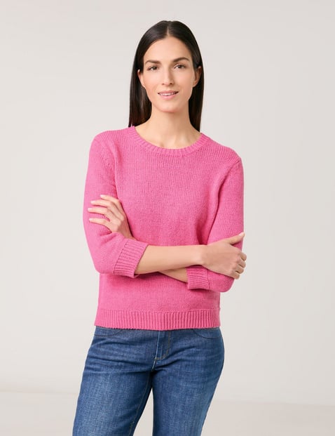 GERRY WEBER Damen 3/4 Arm Pullover in Strukturstrick 3/4 Arm|Breite Rippenbündchen Baumwolle, Pink von Gerry Weber