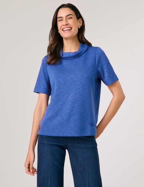 GERRY WEBER Damen 3/4 Arm Shirt in SLUB Jersey 62cm Halber Arm Stehkragen Viskose, Blau von Gerry Weber