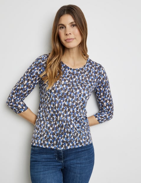 GERRY WEBER Damen 3/4 Arm Shirt mit Ausbrenner-Optik 64cm V-Ausschnitt Mehrfarbig gepunktet von Gerry Weber