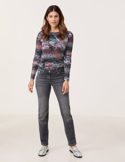 GERRY WEBER Damen 5-Pocket Jeans ALIS꞉SA SLIM STRAIGHT FIT Baumwolle Mittlere Leibhöhe Grau von Gerry Weber