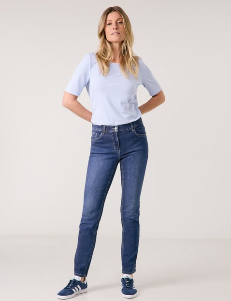 GERRY WEBER Damen 5-Pocket Jeans ALIS꞉SA SLIM STRAIGHT Kurzgröße, Blau von Gerry Weber