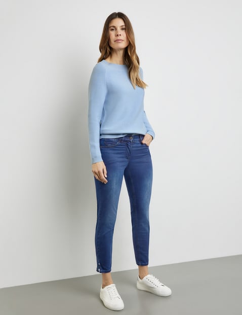 GERRY WEBER Damen 5-Pocket Jeans Best4me Cropped Baumwolle Mittlere Leibhöhe Blau von Gerry Weber