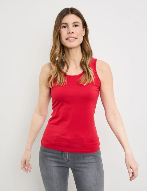 GERRY WEBER Damen Basic Top aus nachhaltigem Baumwoll-Stretch 62cm Ärmellos Rundhals Baumwolle Rot von Gerry Weber