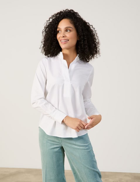 GERRY WEBER Damen Baumwollbluse mit dekorativem Stehkragen 70cm Langarm Offener Kragen Weiss von Gerry Weber