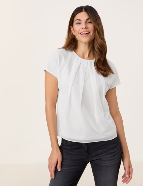 GERRY WEBER Damen Blusenshirt mit schimmerndem Overlayer 62cm Kurzarm Rundhals Weiss von Gerry Weber