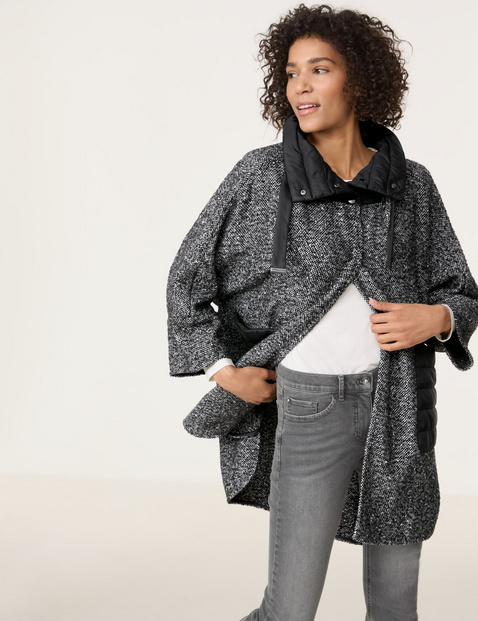 GERRY WEBER Damen Kurzmantel mit Material-Patch 90cm Langarm Stehkragen Druckknopfverschluss|Verdeckte Verschlussleiste Schwarz von Gerry Weber