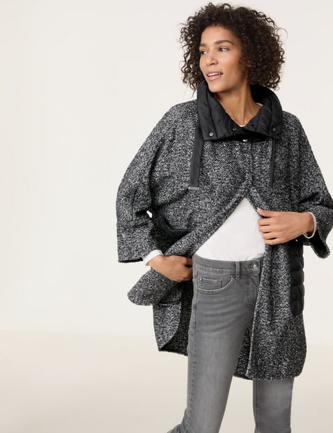 GERRY WEBER Damen Cape mit Material-Patch 90cm Langarm Stehkragen Druckknopfverschluss|Verdeckte Verschlussleiste Schwarz von Gerry Weber