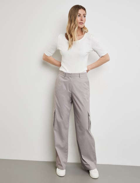 GERRY WEBER Damen Cargohose MIR꞉JA WIDE LEG mit rückseitigem Dehnbund Baumwolle Grau von Gerry Weber