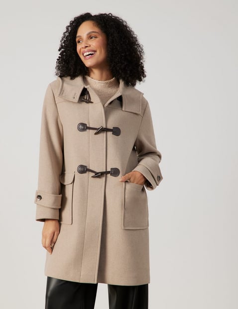 GERRY WEBER Damen Dufflecoat mit Wollanteil 92cm Langarm Kapuze Knebelverschluss|Verdeckte Verschlussleiste Beige von Gerry Weber