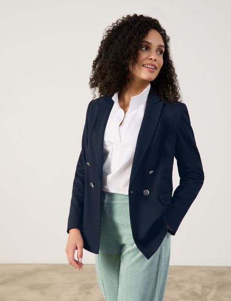 GERRY WEBER Damen Eleganter Blazer 66cm Langarm Revers Viskose Blau von Gerry Weber