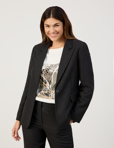 GERRY WEBER Damen Eleganter Blazer mit Pailletten 68 cm Revers Langarm unifarben Schwarz von Gerry Weber