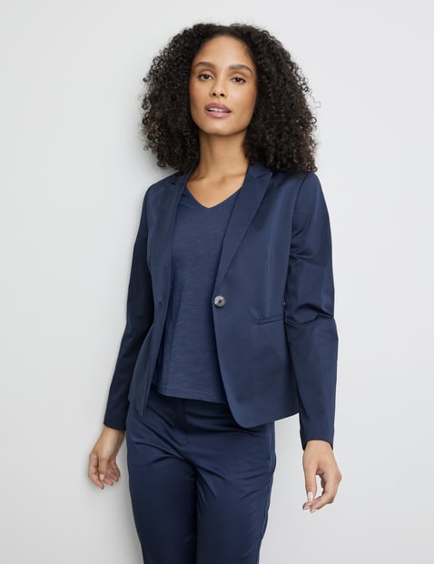 GERRY WEBER Damen Eleganter Blazer mit Stretchkomfort 60cm Langarm Revers Baumwolle Blau von Gerry Weber