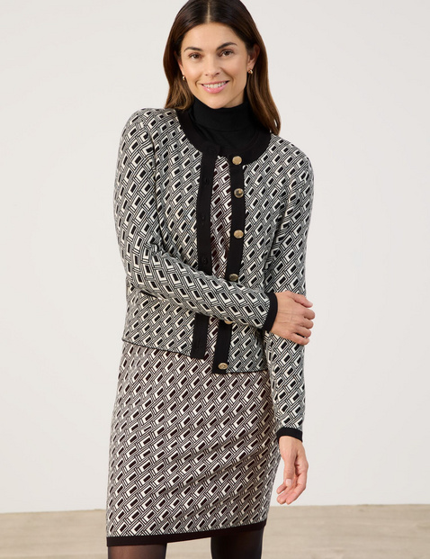 GERRY WEBER Damen Eleganter Cardigan in Jacquard-Strick Langarm Viskose, Schwarz von Gerry Weber