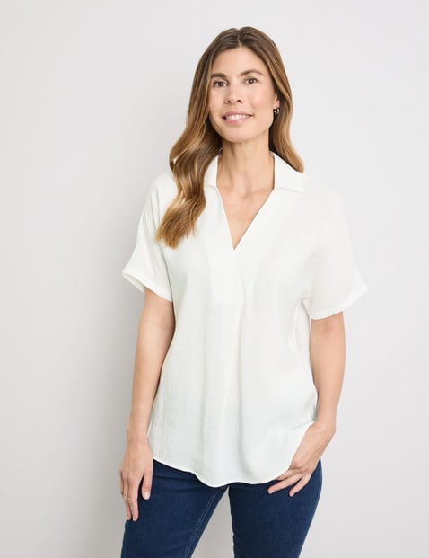 GERRY WEBER Damen Fließendes Blusenshirt mit Quetschfalte 66cm Kurzarm V-Ausschnitt Modal Weiss von Gerry Weber