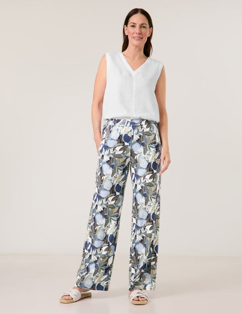 GERRY WEBER Damen Floral gemusterte Schlupfhose aus Leinen-Mix Mittlere Leibhöhe Mehrfarbig von Gerry Weber