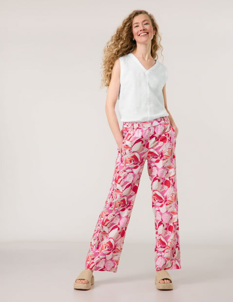 GERRY WEBER Damen Floral gemusterte Schlupfhose aus Leinen-Mix Mittlere Leibhöhe Mehrfarbig von Gerry Weber