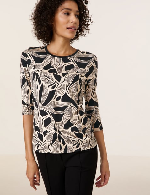 GERRY WEBER Damen Gemustertes 3/4 Arm Shirt 64cm Rundhals Lyocell Schwarz gemustert von Gerry Weber