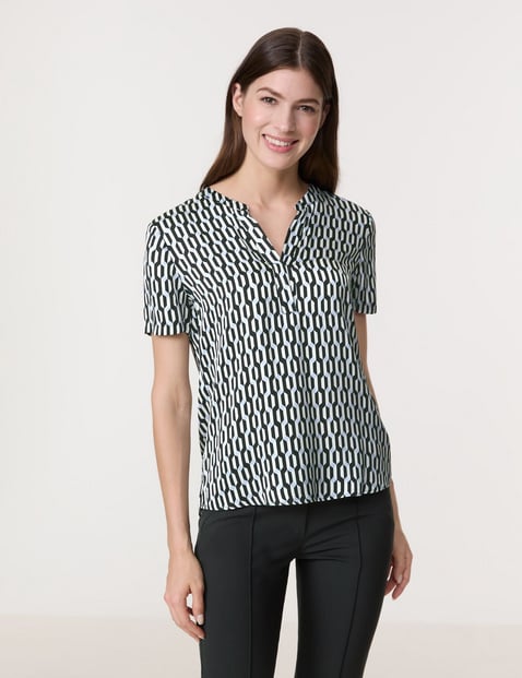 GERRY WEBER Damen Gemustertes Blusenshirt 66cm Kurzarm Tunika-Ausschnitt Viskose, Mehrfarbig gemustert von Gerry Weber