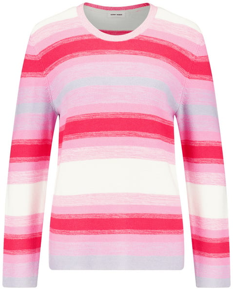 GERRY WEBER Damen Gestreifter Strickpullover mit Wollanteil Langarm Rundhals, Pink gestreift von Gerry Weber