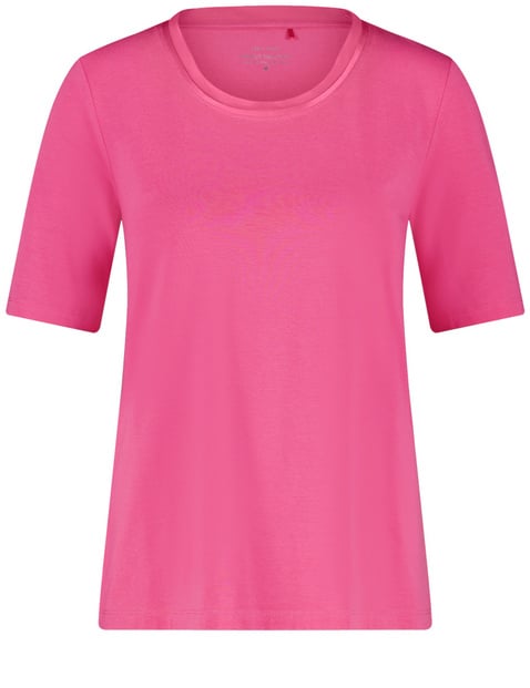 GERRY WEBER Damen Halbarmshirt mit Chiffonblende 62 cm Shirt Rundhals Halber Arm unifarben Pink von Gerry Weber