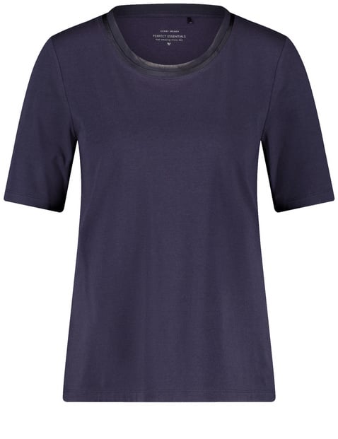 GERRY WEBER Damen Halbarmshirt mit Chiffonblende 62cm Halber Arm Rundhals Modal, Blau von Gerry Weber