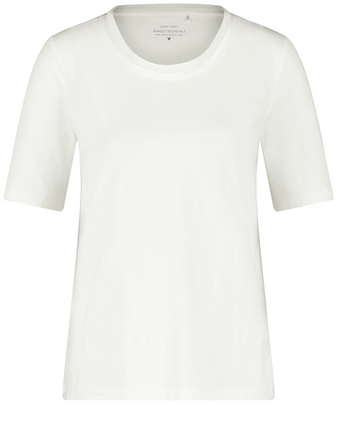 GERRY WEBER Damen Halbarmshirt mit Chiffonblende Modal 62 cm Shirt Rundhals Halber Arm unifarben Weiss von Gerry Weber