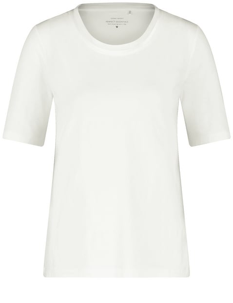 GERRY WEBER Damen Halbarmshirt mit Chiffonblende 62cm Halber Arm Rundhals Modal, Weiss von Gerry Weber