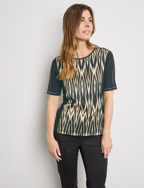 GERRY WEBER Damen Halbarmshirt mit Material-Mix Viskose 64 cm Shirt Rundhals Halber Arm unifarben Schwarz von Gerry Weber