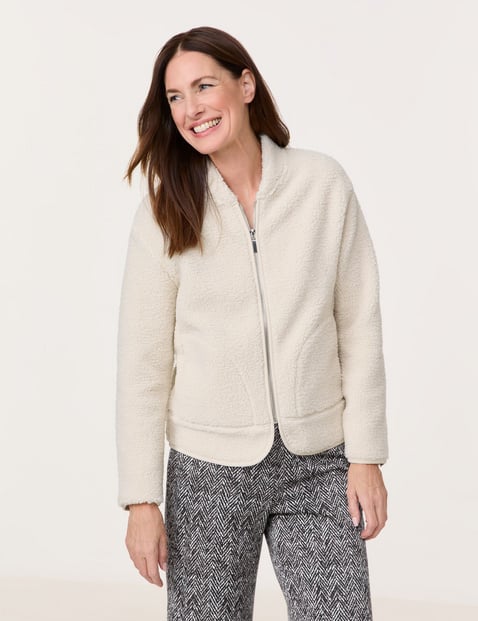 GERRY WEBER Damen Jacke in Teddyfleece 62cm Langarm Stehkragen Reißverschluss Beige von Gerry Weber