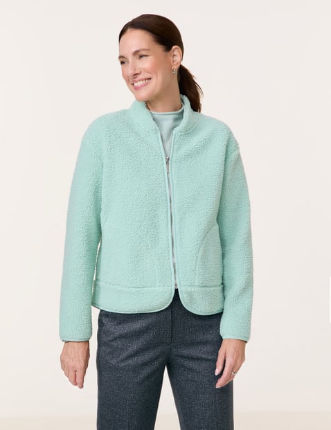 GERRY WEBER Damen Jacke in Teddyfleece 62cm Langarm Stehkragen Reißverschluss, Grün von Gerry Weber