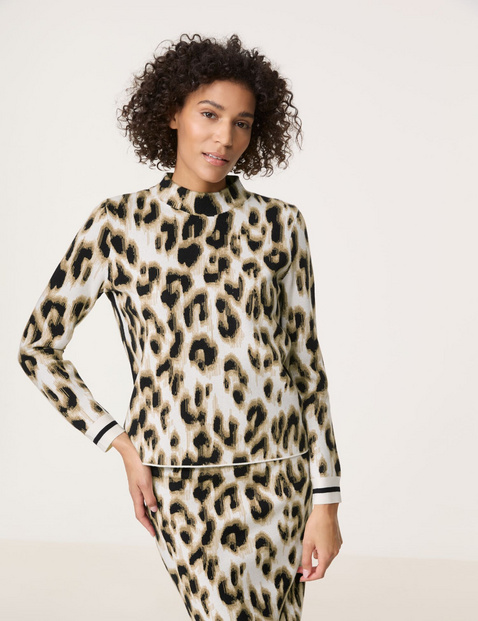 GERRY WEBER Damen Pullover mit Leodessin Langarm Turtleneck Viskose Beige Animal-Print von Gerry Weber