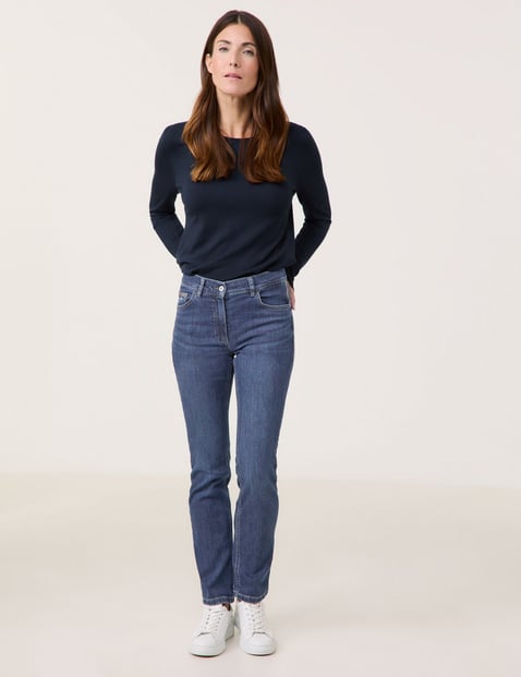 GERRY WEBER Damen Jeans ALIS꞉SA SLIM STRAIGHT FIT mit Metallic-Details Baumwolle Mittlere Leibhöhe Blau von Gerry Weber