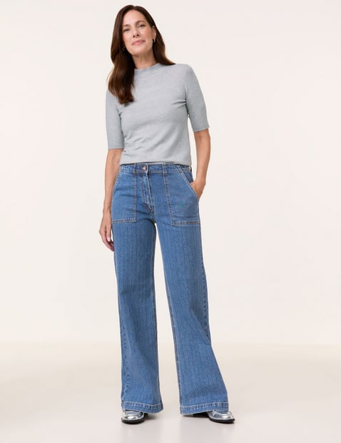 GERRY WEBER Damen Jeans mit Steinchenzier MIR꞉JA WIDE LEG Baumwolle Blau von Gerry Weber